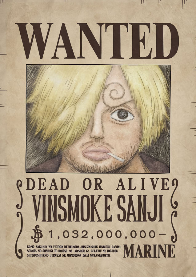 ������ �������� One Piece - Vinsmoke Sanji Wanted Poster